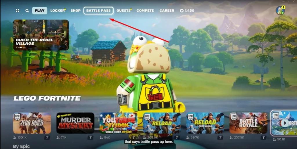 instructions to tap on Battle Pass option in the menu bar