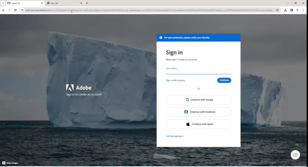 Home screen of adobes official website