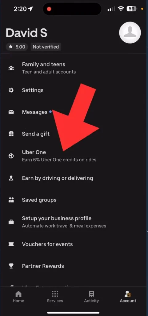 After scrolling up pointing towards the uber one