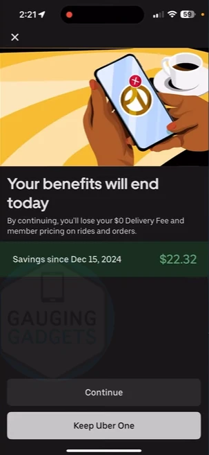 final option to continue to end the uber one membership
