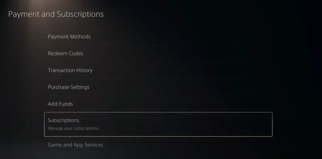 subscription option in ps5 to open the list of games you have taken subscriptions