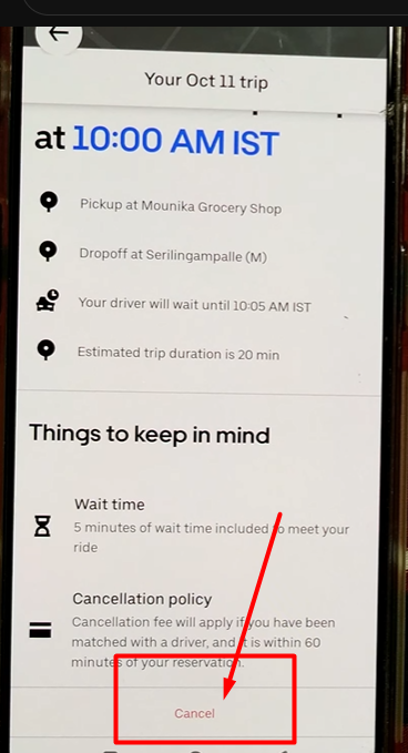 Pointing towards red cancel button