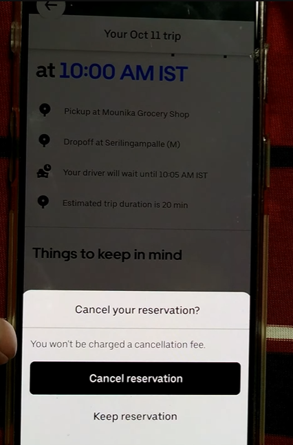 Confirm the Cancellation of your reserved ride