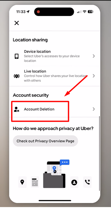 After scrolling down showing Account deletion button