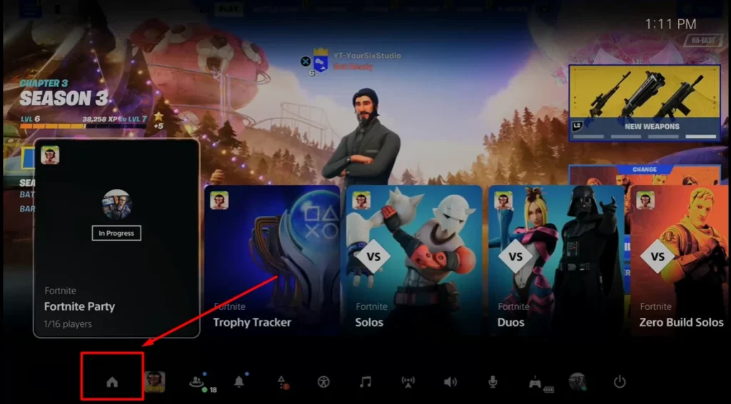 pointing towards home button in the PS5