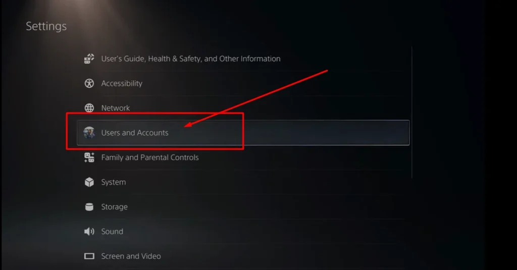 highlighted Users and accounts option