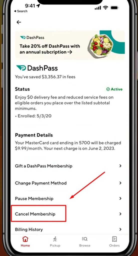 highlighting cancel membership options