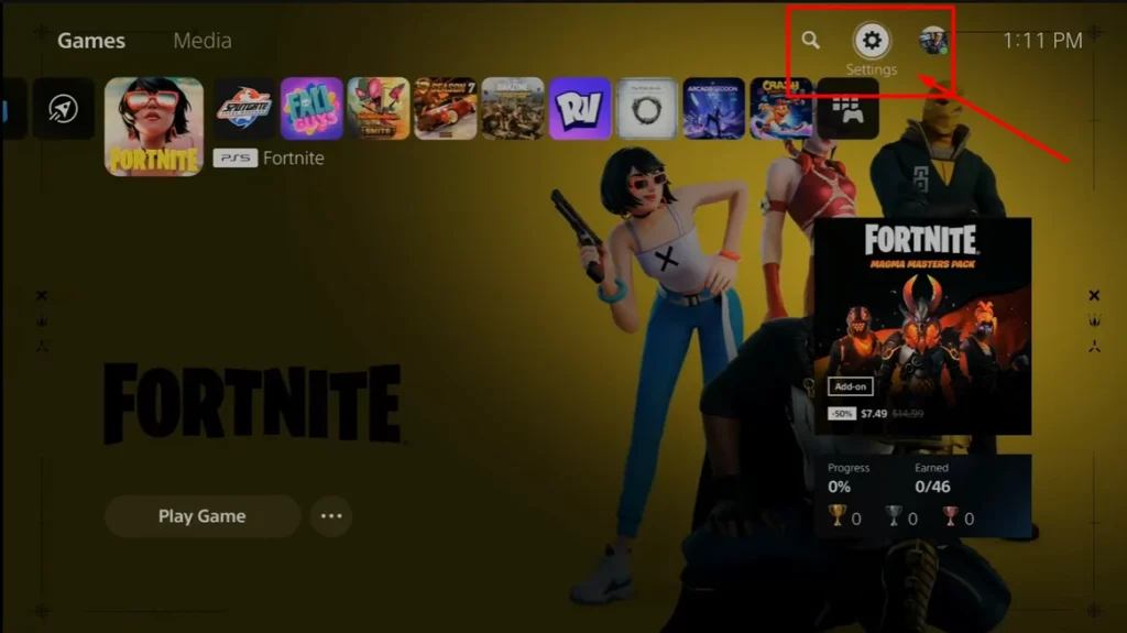pointing towards settings button