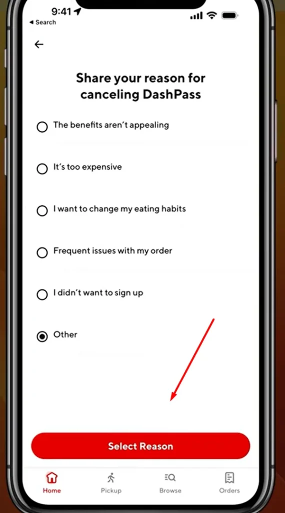 select reason why you want to cancel dashpass membership