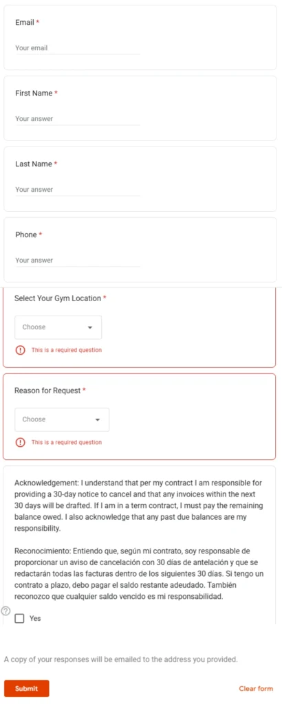How Crunch Fitness Cancel membership from looks like
