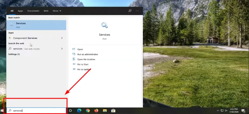 pointing towards search in a task bar