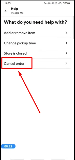 Showing various option including cancel order option