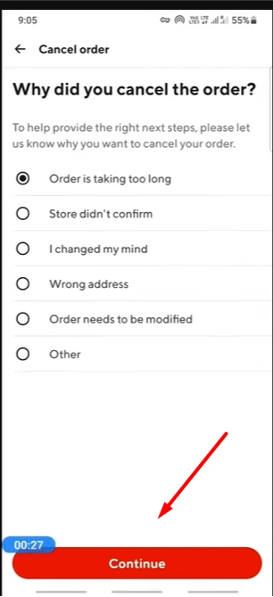 final confirmation to cancel DoorDash Order