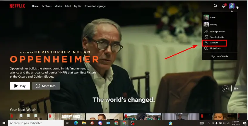 account button of netflix profile