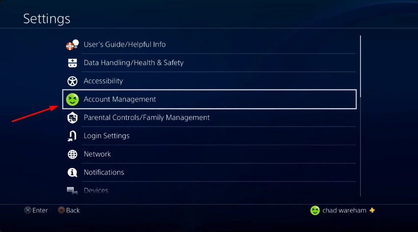 account management section of PS account