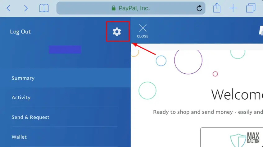 setting button of paypal account