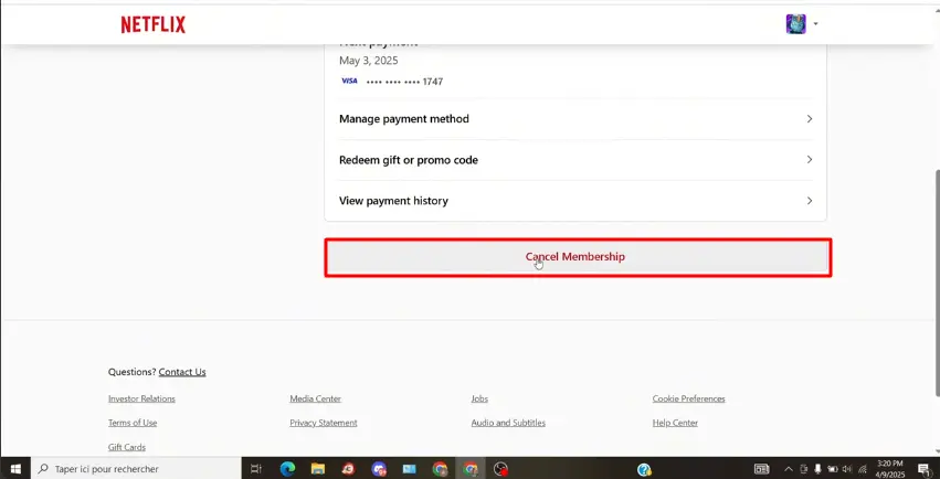 cancel membership button of netflix account
