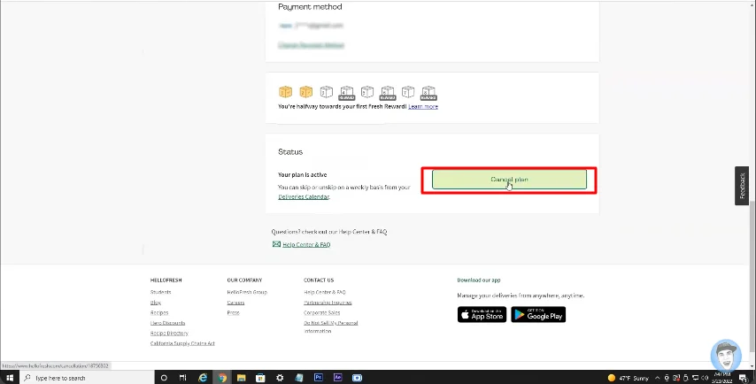 cancel plan of hellofresh