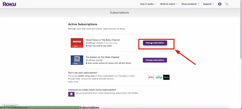 manage subscription button
