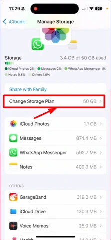 change storage plan option