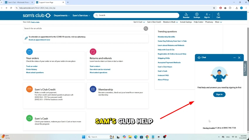 chat help sam's club