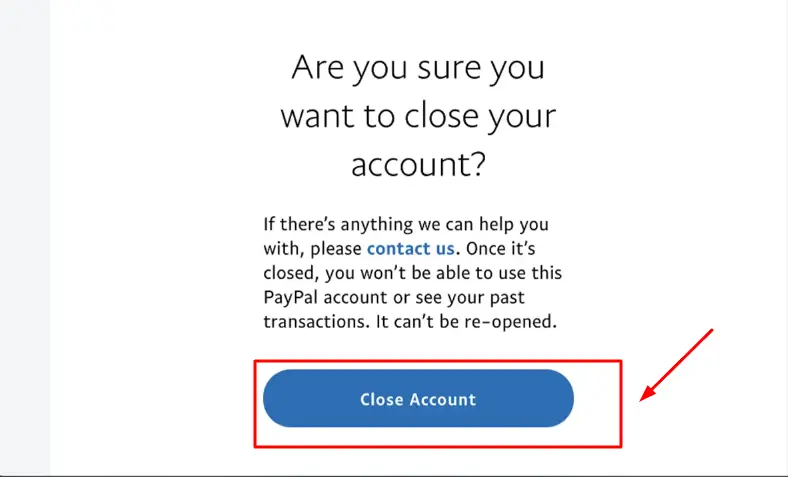 close account button of paypal account