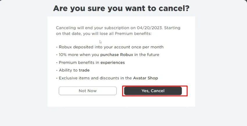confirm cancellation
