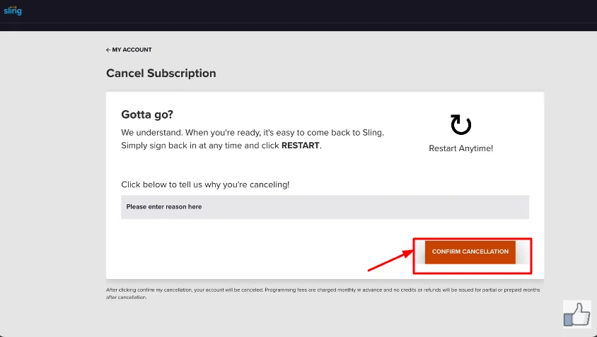 confirm the cancelation