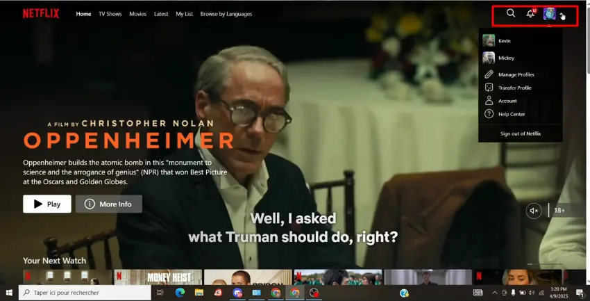 login profile of netflix