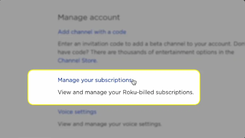 manage your subscription of rokutv at website