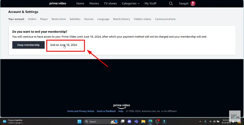membership ending date of amazon prime video