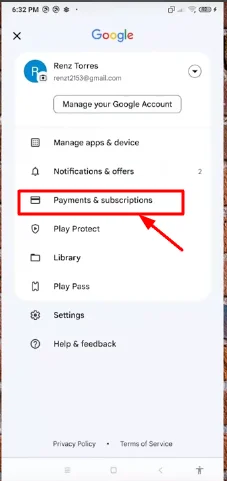 payment and subscription section