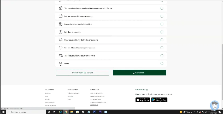 after reason selection cancel anyway