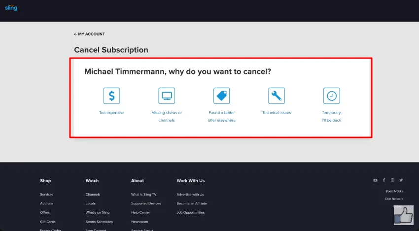 choose the reason of cancelation