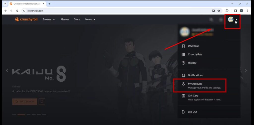 Account or profile of crunchyroll