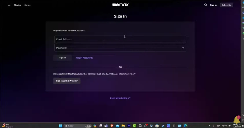 login profile form of hbo max