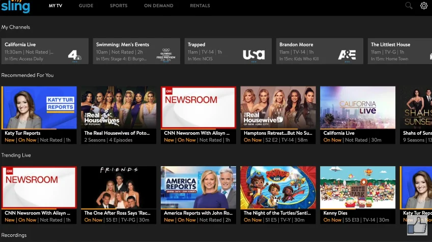 sling tv interface