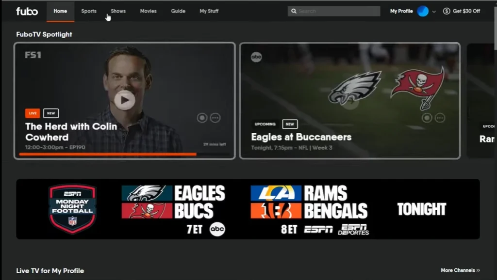 www.fubo.tv homepage screenshot