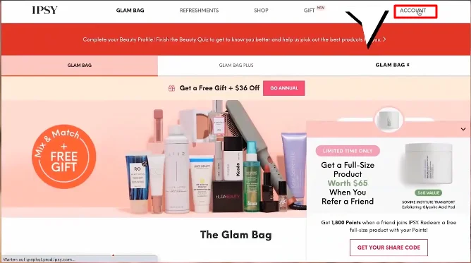 Ipsy account button