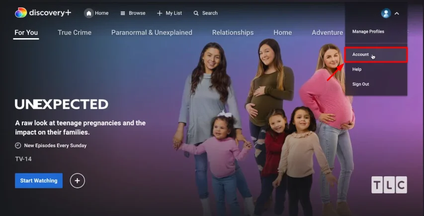 account button on discovery plus 