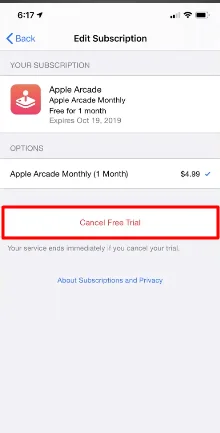 cancel Apple Arcade subscription