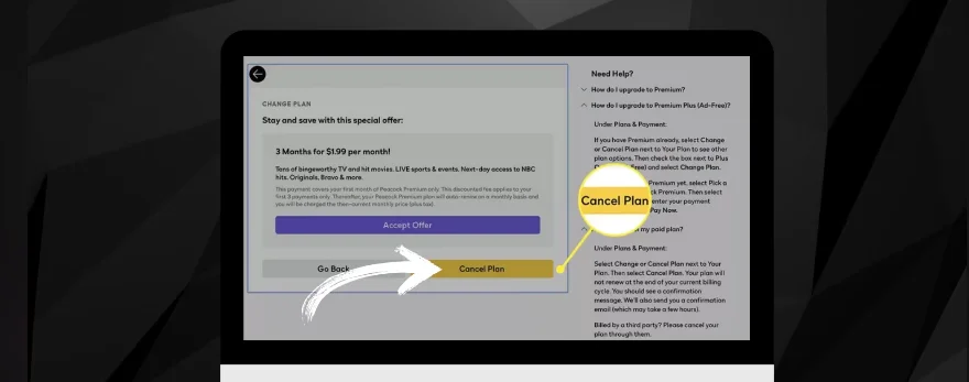 cancel plan button of peacock account 
