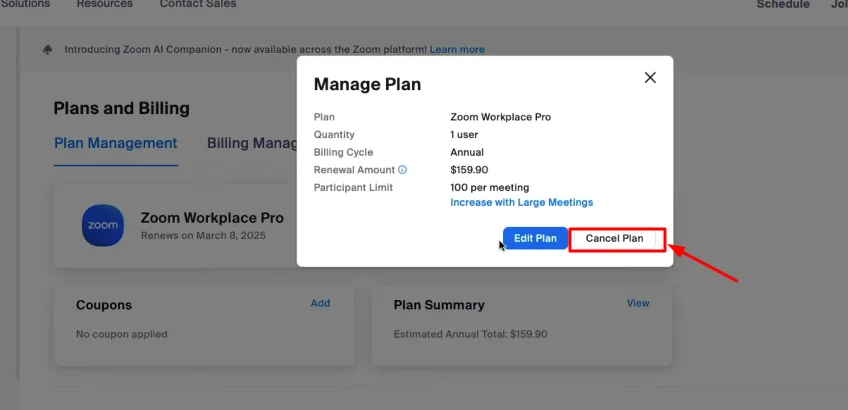 cancel plan of zoom subscription