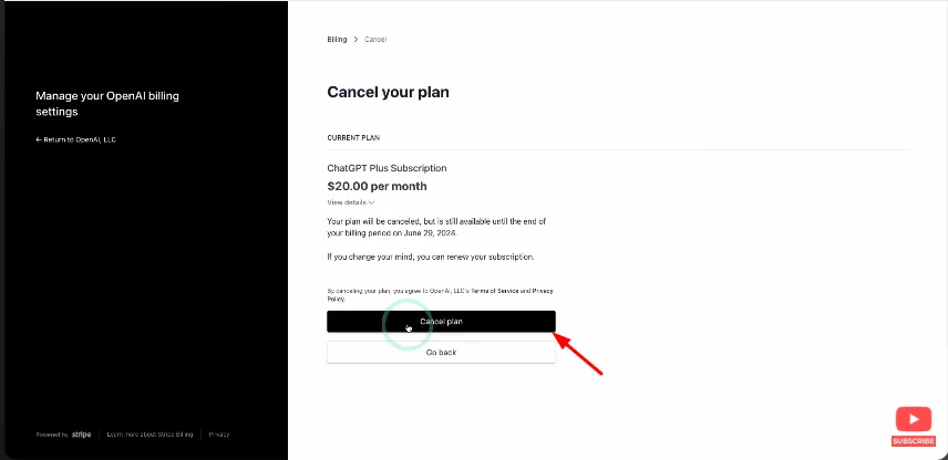 confirm cancellation chatgpt plan