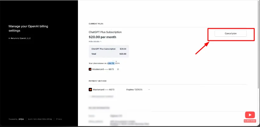 cancel plan button chatgpt