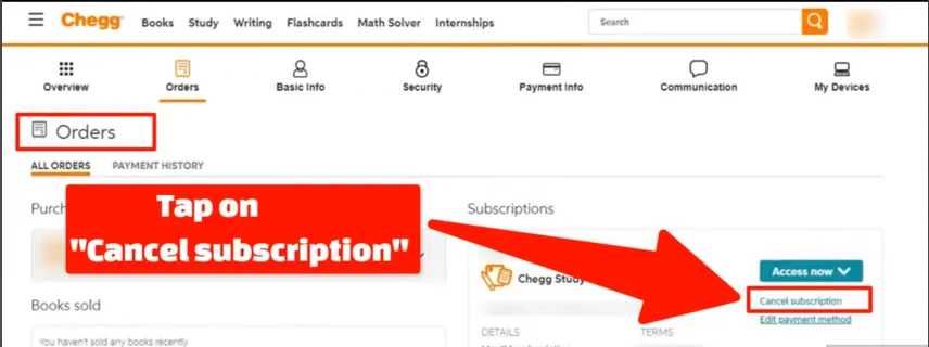 cancel subscription of chegg order
