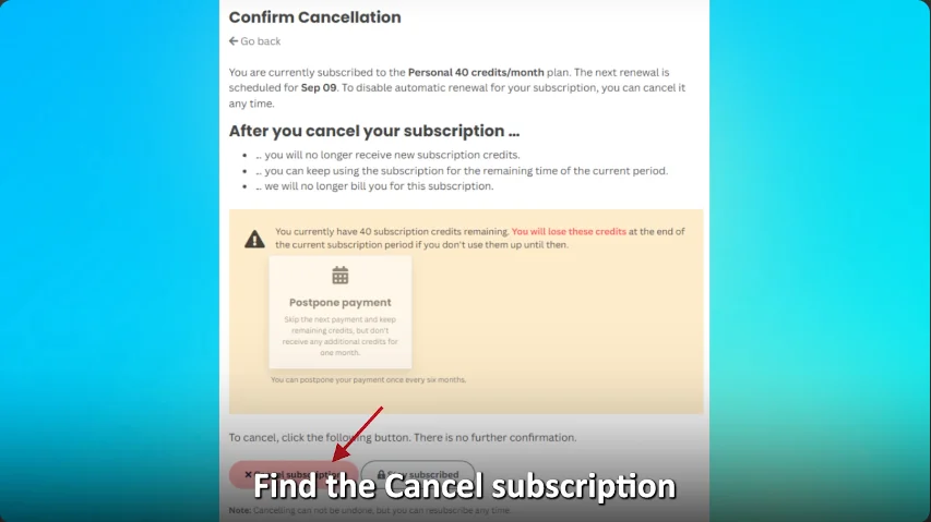 confirm cancellation