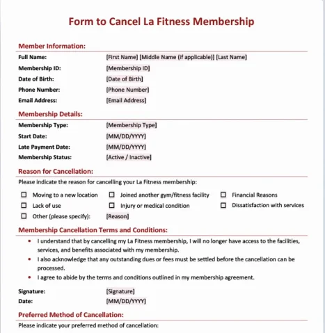 la fitness cancellation form