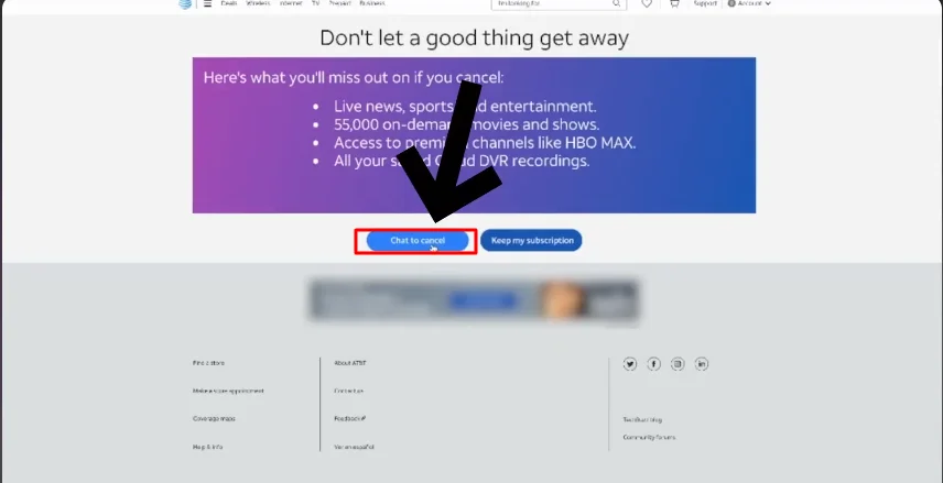 chat to cancel button on directv