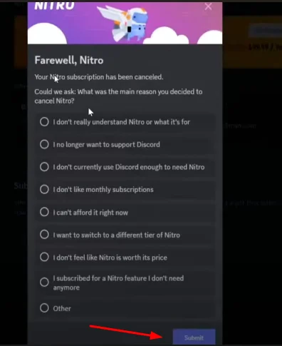 choose the option and hit the submit button